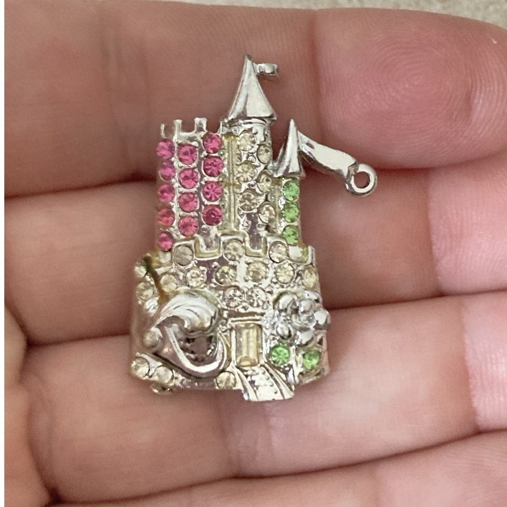 Vintage LINDEBURG Castle Brooch Silver Tone Rhinestones Princess Whimsical 1970